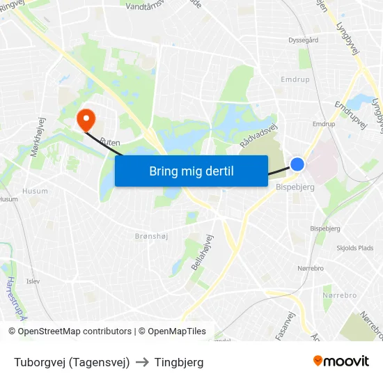 Tuborgvej (Tagensvej) to Tingbjerg map