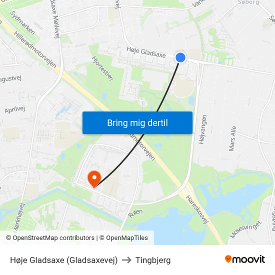 Høje Gladsaxe (Gladsaxevej) to Tingbjerg map