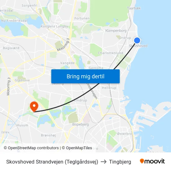 Skovshoved Strandvejen (Teglgårdsvej) to Tingbjerg map