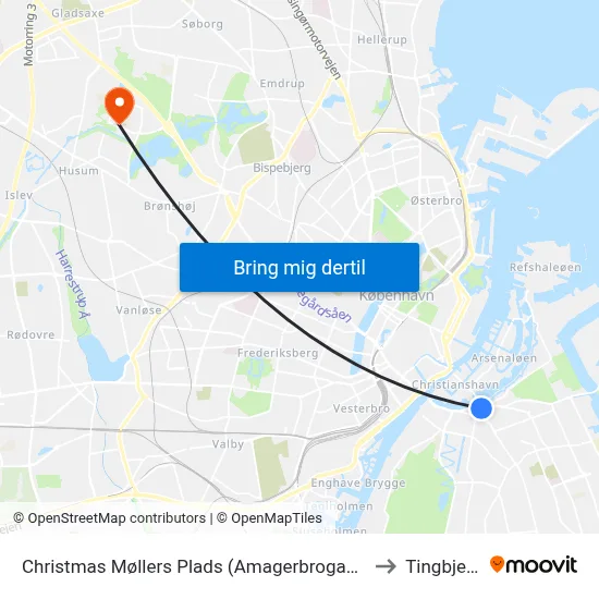 Christmas Møllers Plads (Amagerbrogade) to Tingbjerg map