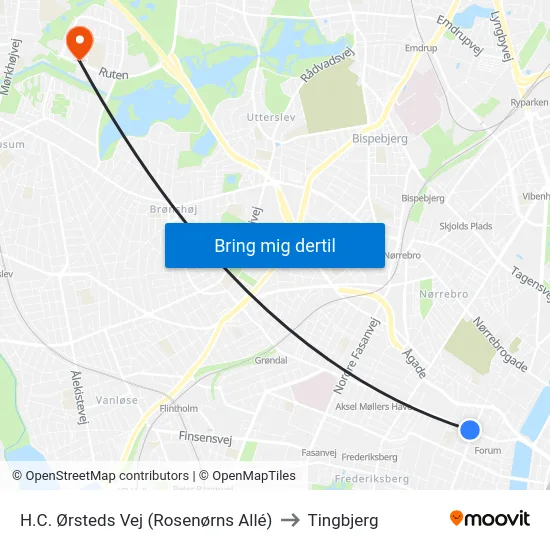 H.C. Ørsteds Vej (Rosenørns Allé) to Tingbjerg map