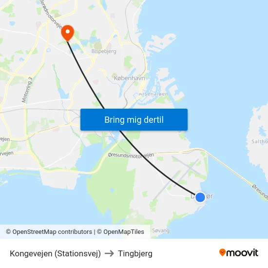 Kongevejen (Stationsvej) to Tingbjerg map