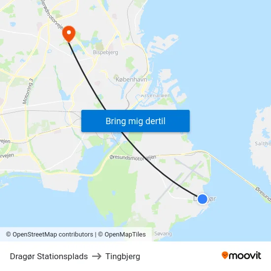 Dragør Stationsplads to Tingbjerg map