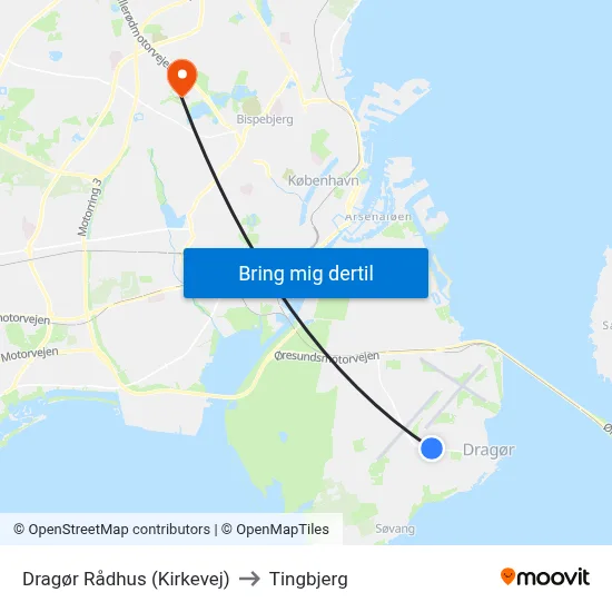 Dragør Rådhus (Kirkevej) to Tingbjerg map