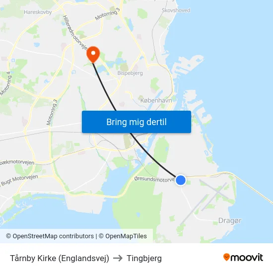 Tårnby Kirke (Englandsvej) to Tingbjerg map