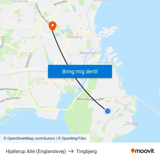 Hjallerup Allé (Englandsvej) to Tingbjerg map
