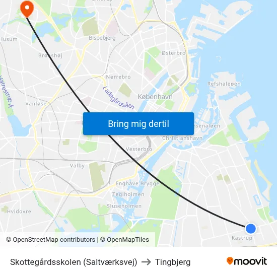 Skottegårdsskolen (Saltværksvej) to Tingbjerg map