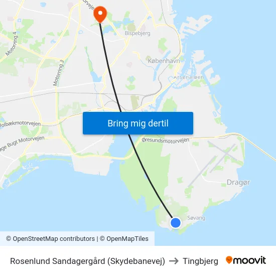 Rosenlund Sandagergård (Skydebanevej) to Tingbjerg map