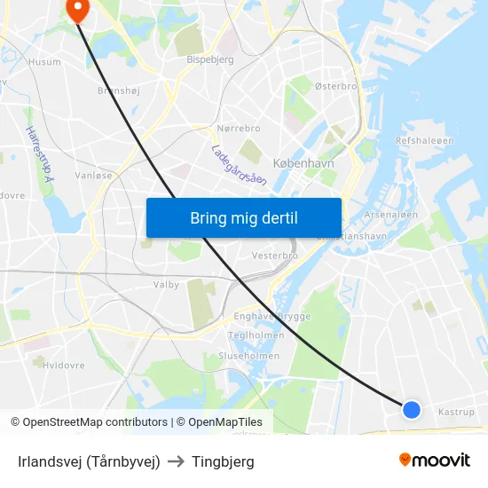 Irlandsvej (Tårnbyvej) to Tingbjerg map
