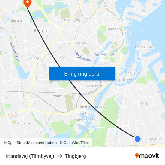 Irlandsvej (Tårnbyvej) to Tingbjerg map