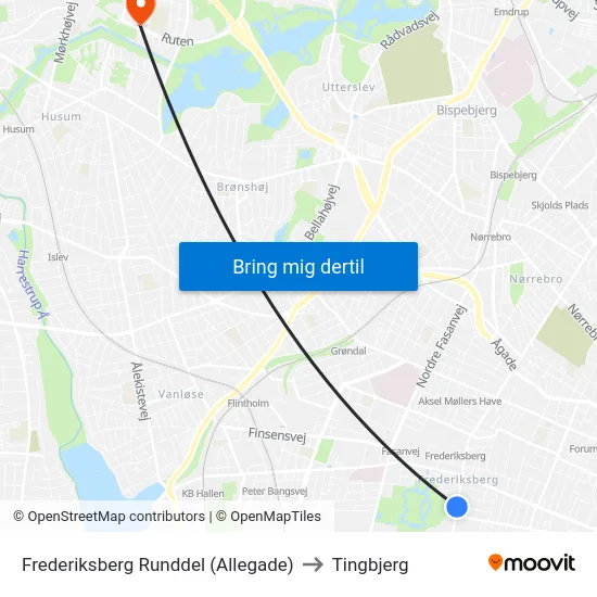 Frederiksberg Runddel (Allegade) to Tingbjerg map