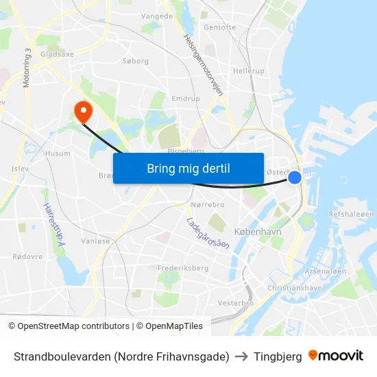 Strandboulevarden (Nordre Frihavnsgade) to Tingbjerg map