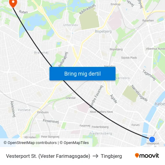 Vesterport St. (Vester Farimagsgade) to Tingbjerg map