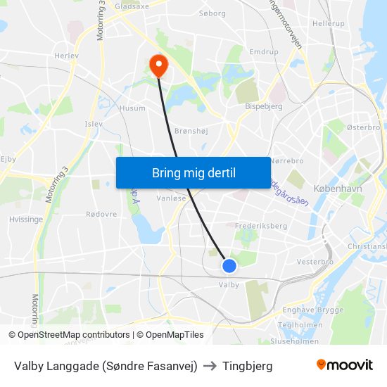 Valby Langgade (Søndre Fasanvej) to Tingbjerg map