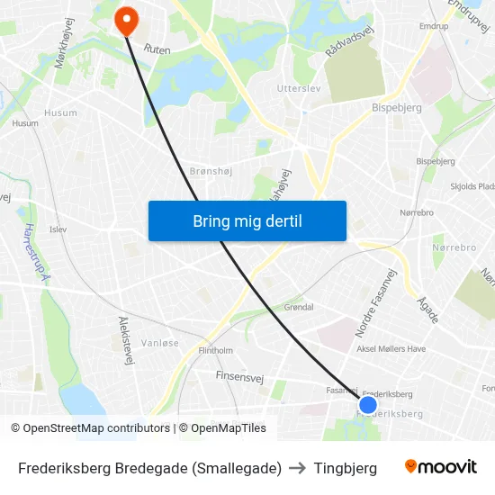 Frederiksberg Bredegade (Smallegade) to Tingbjerg map
