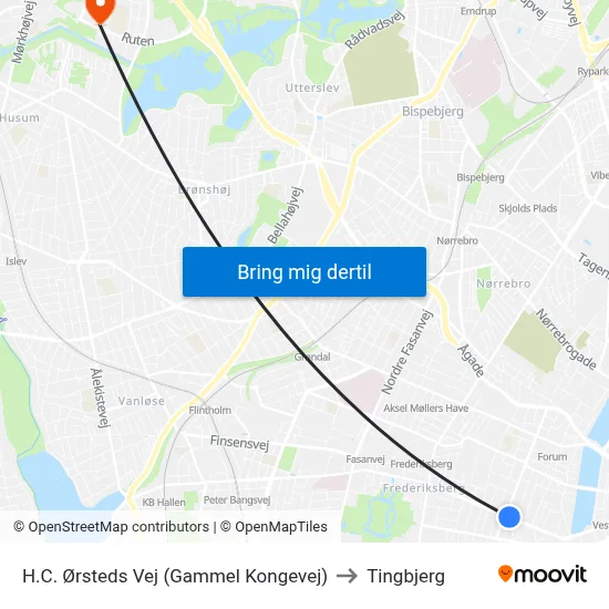 H.C. Ørsteds Vej (Gammel Kongevej) to Tingbjerg map