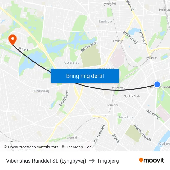 Vibenshus Runddel St. (Lyngbyvej) to Tingbjerg map