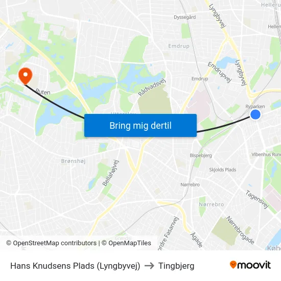 Hans Knudsens Plads (Lyngbyvej) to Tingbjerg map