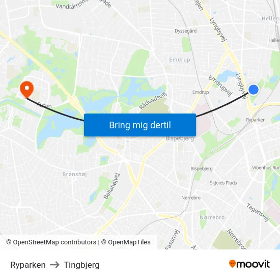 Ryparken to Tingbjerg map