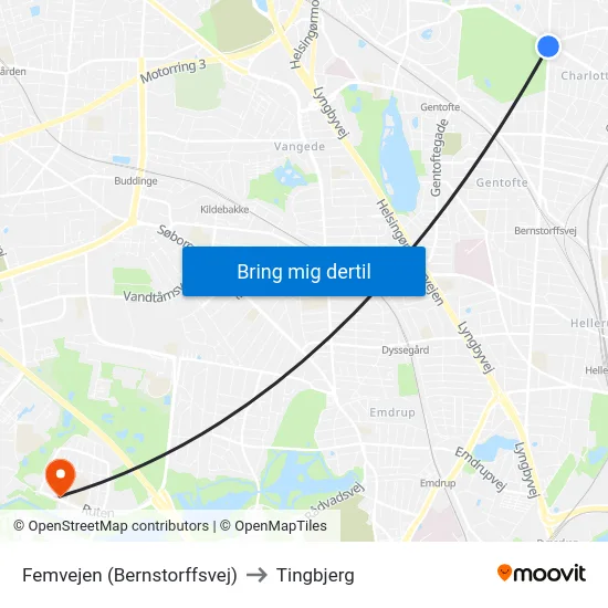 Femvejen (Bernstorffsvej) to Tingbjerg map