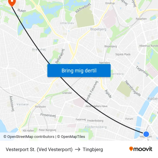 Vesterport St. (Ved Vesterport) to Tingbjerg map