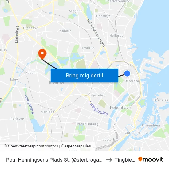 Poul Henningsens Plads St. (Østerbrogade) to Tingbjerg map