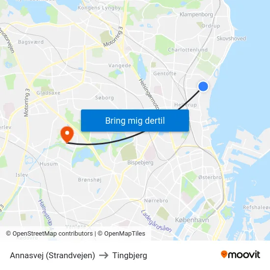 Annasvej (Strandvejen) to Tingbjerg map