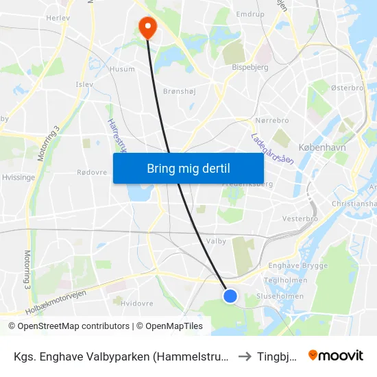Kgs. Enghave Valbyparken (Hammelstrupvej) to Tingbjerg map