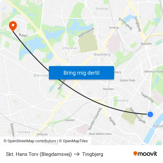 Skt. Hans Torv (Blegdamsvej) to Tingbjerg map