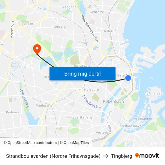 Strandboulevarden (Nordre Frihavnsgade) to Tingbjerg map