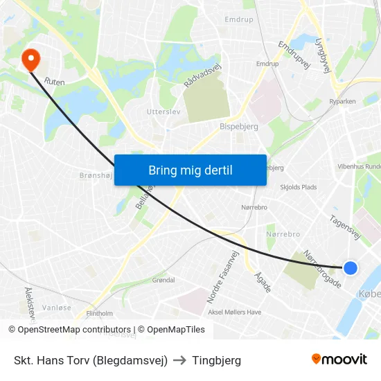 Skt. Hans Torv (Blegdamsvej) to Tingbjerg map