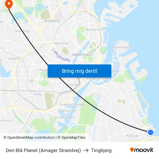Den Blå Planet (Amager Strandvej) to Tingbjerg map