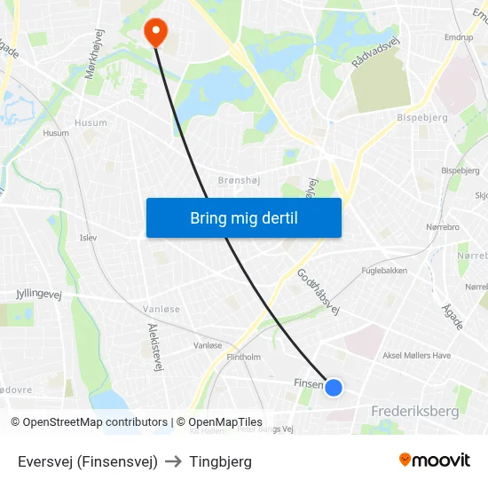 Eversvej (Finsensvej) to Tingbjerg map