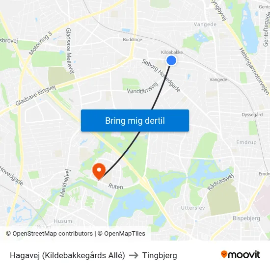 Hagavej (Kildebakkegårds Allé) to Tingbjerg map