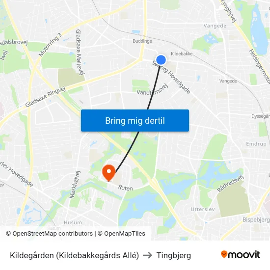 Kildegården (Kildebakkegårds Allé) to Tingbjerg map