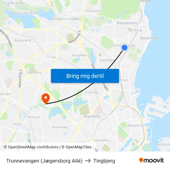 Trunnevangen (Jægersborg Allé) to Tingbjerg map