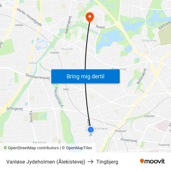 Vanløse Jydeholmen (Ålekistevej) to Tingbjerg map