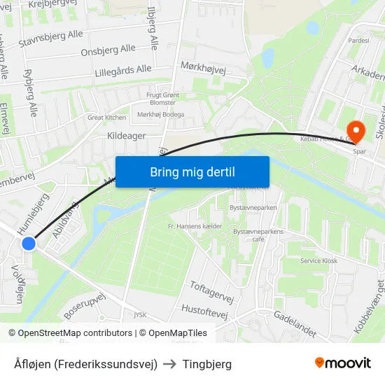 Åfløjen (Frederikssundsvej) to Tingbjerg map