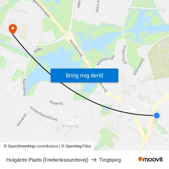 Hulgårds Plads (Frederikssundsvej) to Tingbjerg map
