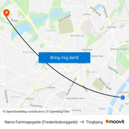 Nørre Farimagsgade (Frederiksborggade) to Tingbjerg map