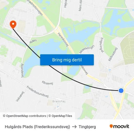 Hulgårds Plads (Frederikssundsvej) to Tingbjerg map