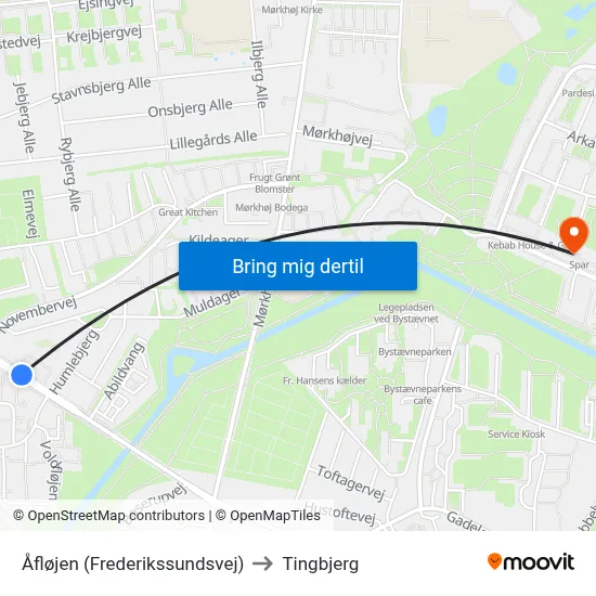 Åfløjen (Frederikssundsvej) to Tingbjerg map