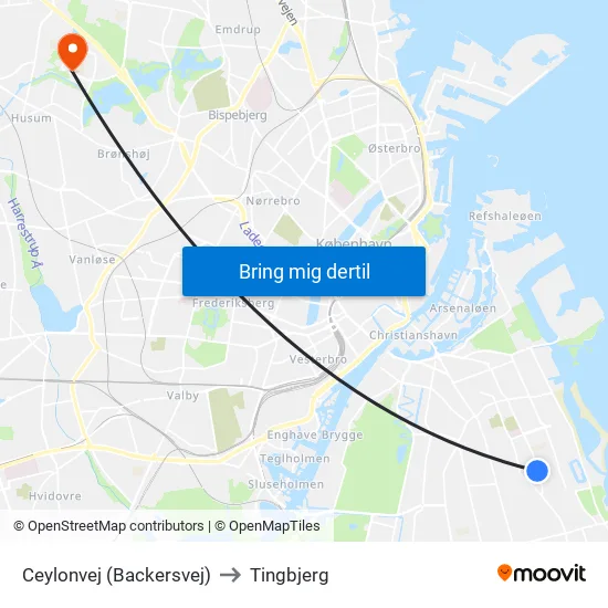 Ceylonvej (Backersvej) to Tingbjerg map