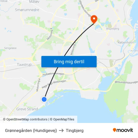 Grønnegården (Hundigevej) to Tingbjerg map