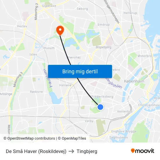 De Små Haver (Roskildevej) to Tingbjerg map