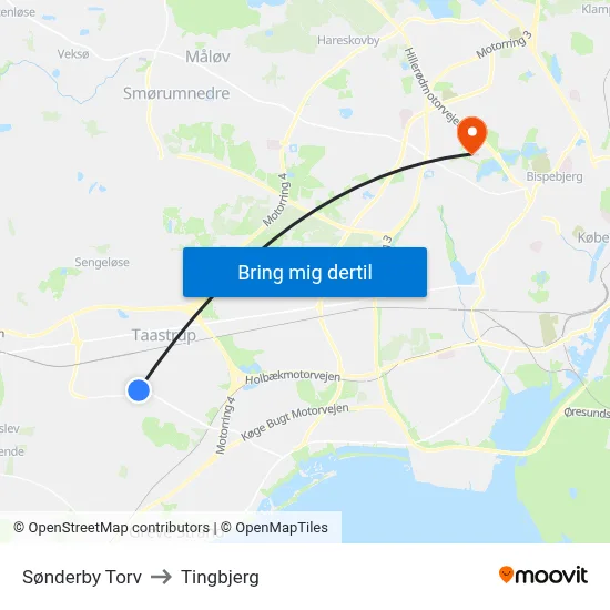 Sønderby Torv to Tingbjerg map