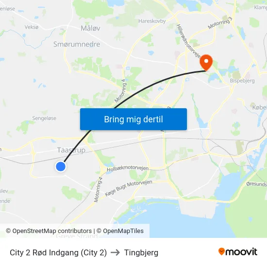 City 2 Rød Indgang (City 2) to Tingbjerg map