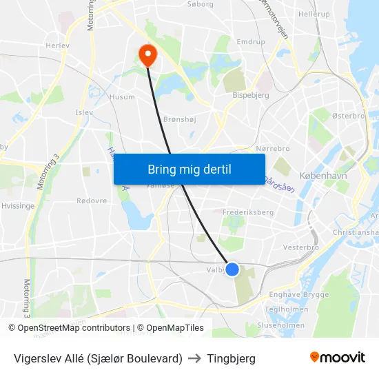 Vigerslev Allé (Sjælør Boulevard) to Tingbjerg map