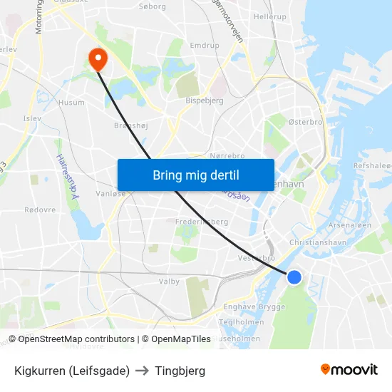 Kigkurren (Leifsgade) to Tingbjerg map