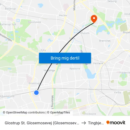 Glostrup St. Glosemosevej (Glosemosevej) to Tingbjerg map